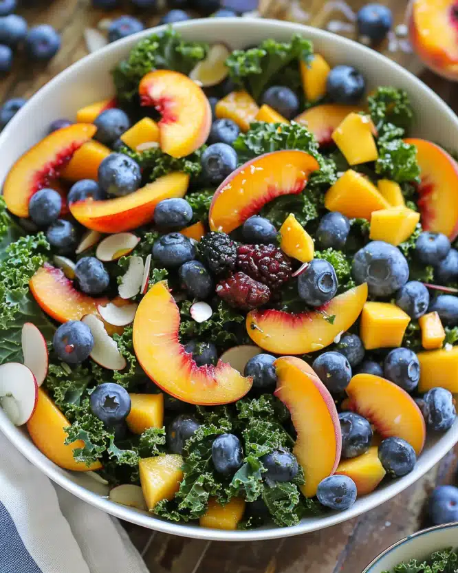 Summer Peach and Blueberry Kale Salad