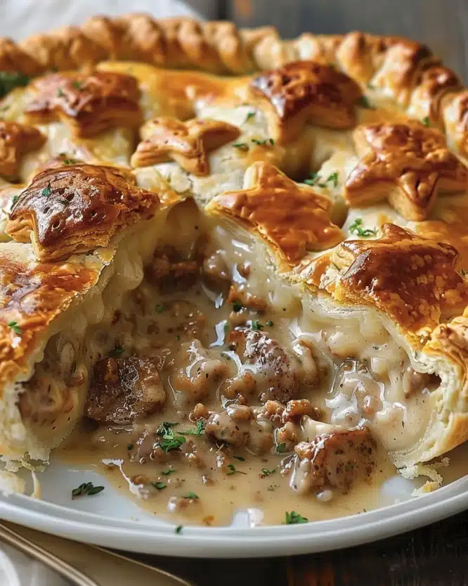 Sausage, Gravy, and Biscuit Pie