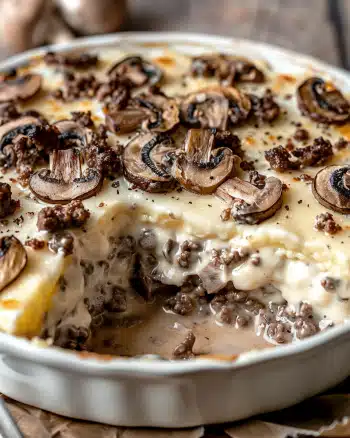 Creamy Mushroom & Ground Beef Bake