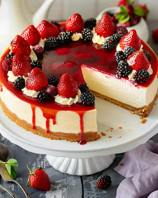 Classic New York Cheesecake with Fresh Strawberry Topping