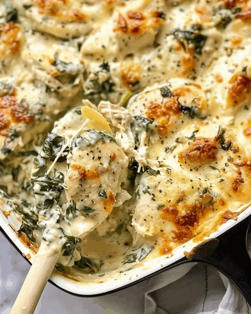 Creamy Greek Yogurt Chicken Spinach Artichoke Bake