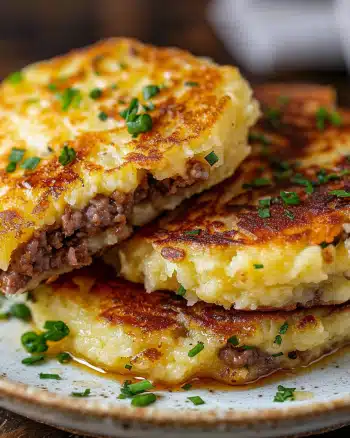 Mashed Potato Pancakes with Ground Beef Filling
