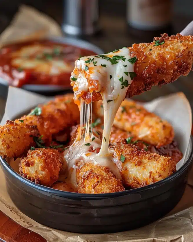 Crispy Mozzarella Sticks with Marinara Sauce & Creamy Dip