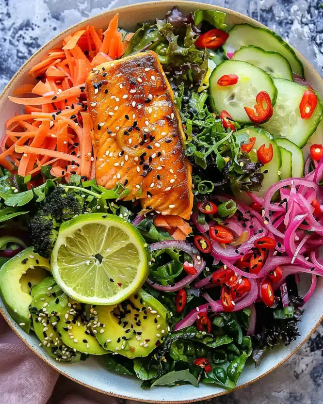Salmon Superfood Salad with Miso Glaze and Lemon Cayenne Dressing