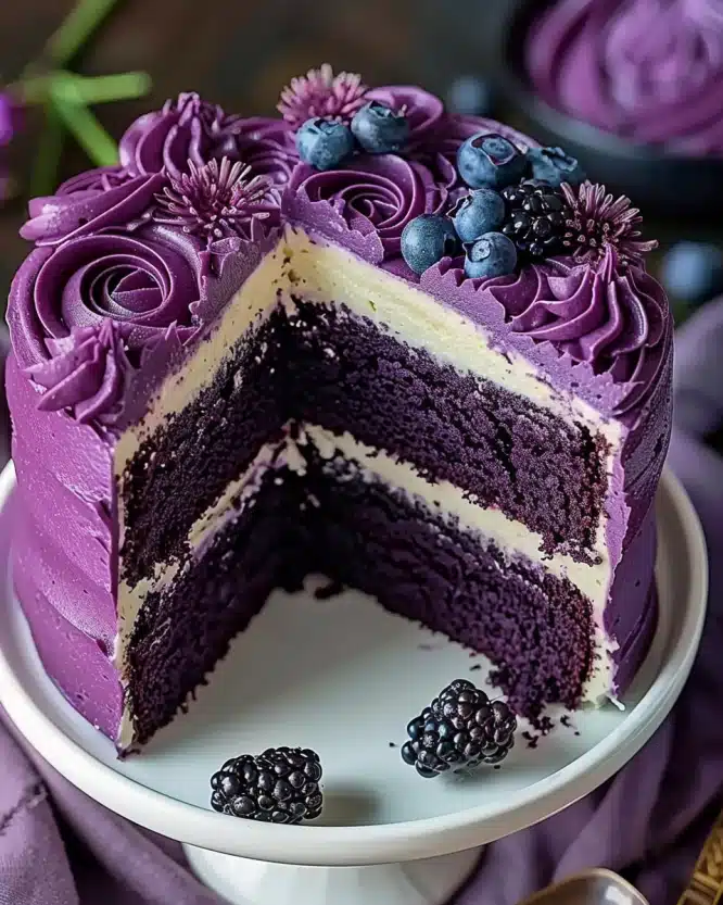 Royal Purple Velvet Cake with Creamy Vanilla Frosting