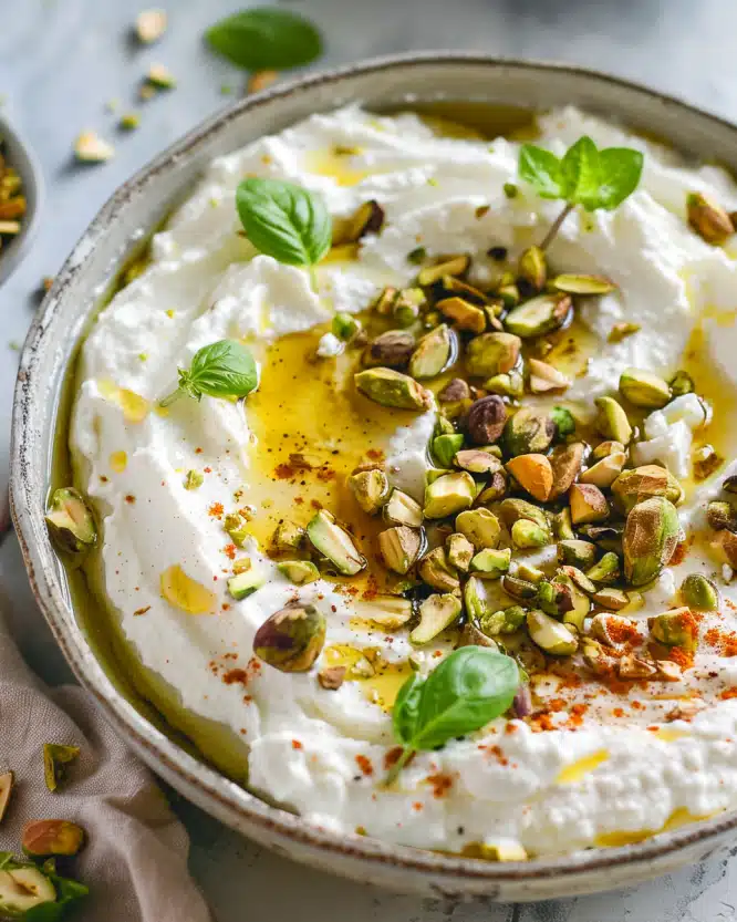 Spring Whipped Ricotta Dip with Honey & Pistachios