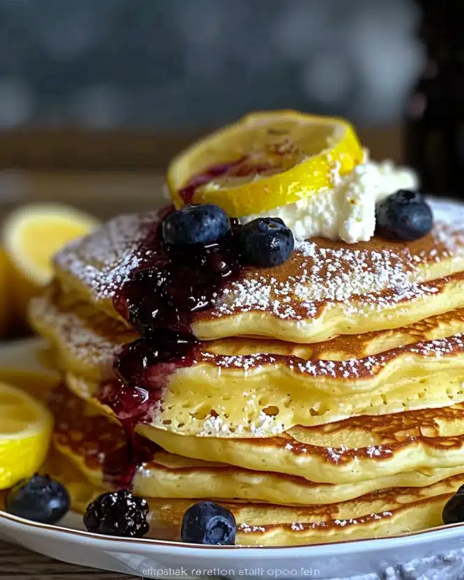 Lemon Ricotta Pancakes with Blueberry Sauce