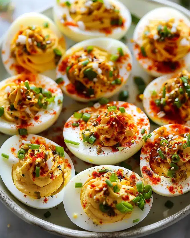 Spicy Chili Garlic Deviled Eggs