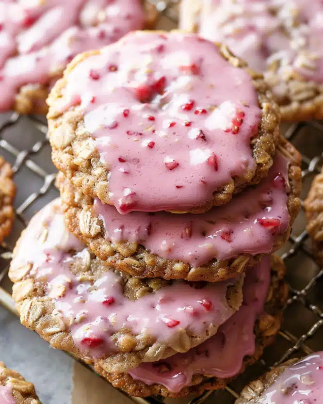 Strawberry Iced Oatmeal Cookies