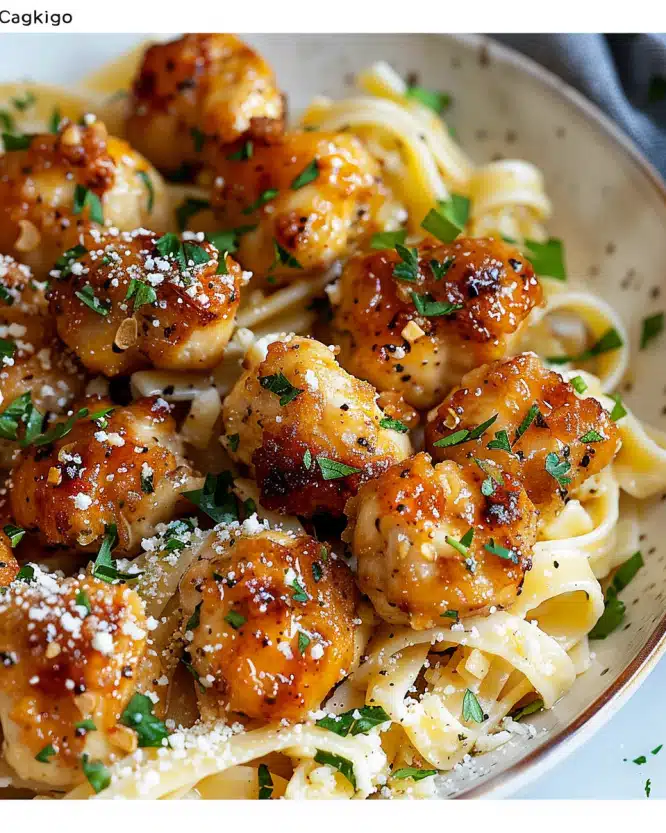 Garlic Butter Chicken Bites with Creamy Parmesan Pasta