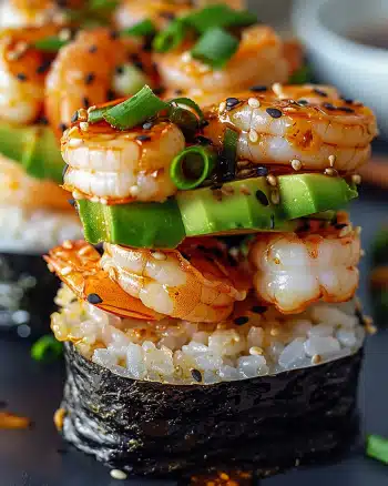 Spicy Shrimp Sushi Stacks