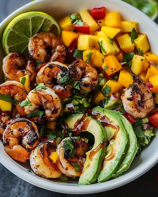 Shrimp and Avocado Bowls with Mango Salsa & Lime‑Chili Sauce