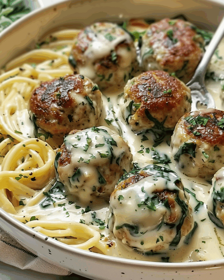 Chicken Ricotta Meatballs with Spinach Alfredo Sauce