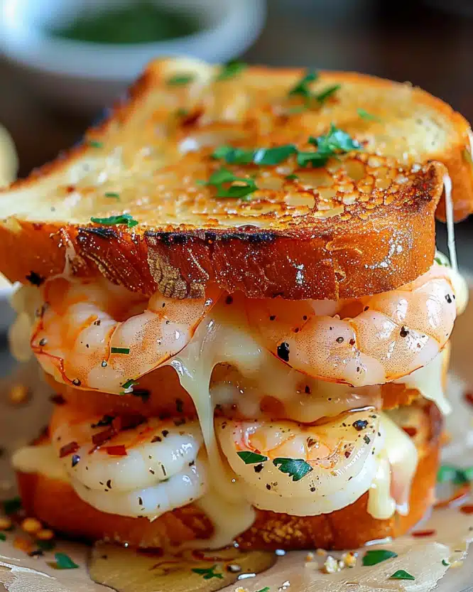 Shrimp-Stuffed Grilled Cheese with Garlic Bread