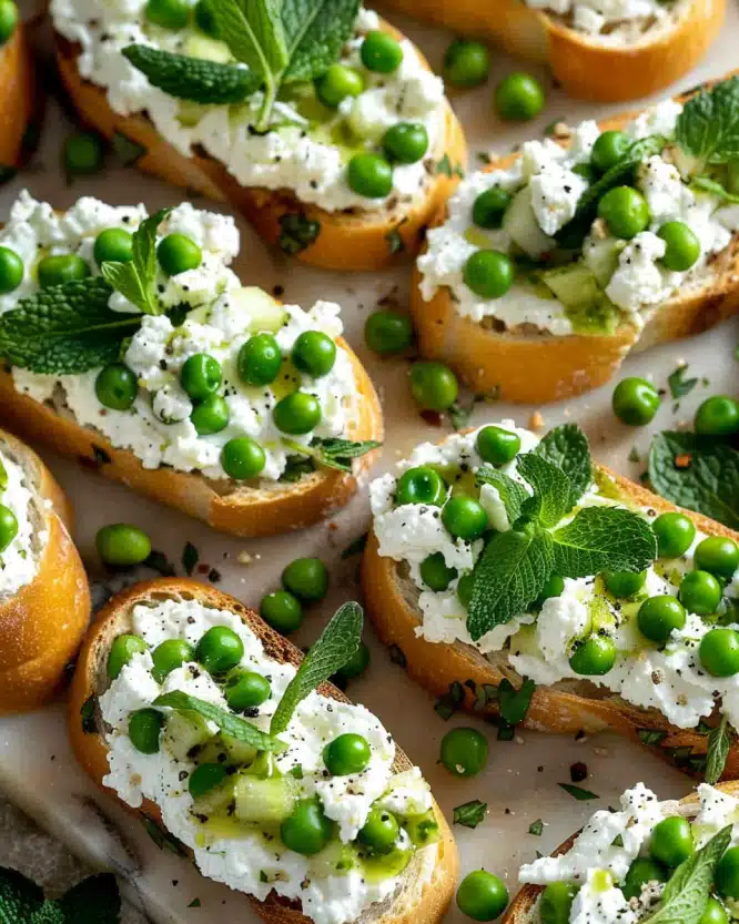 Crostini with Ricotta, Peas & Mint