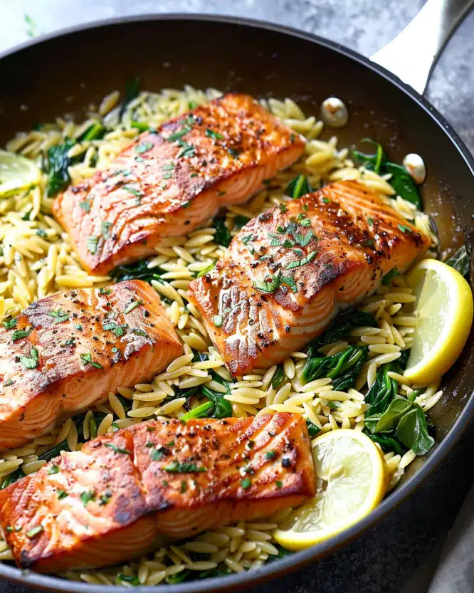 One-Skillet Salmon with Lemon Orzo