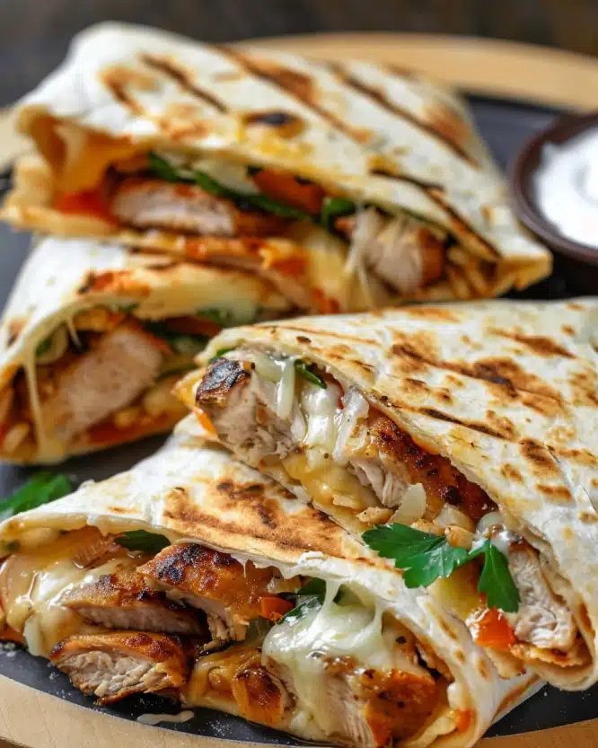 Delicious Cheesy Garlic Chicken Wraps