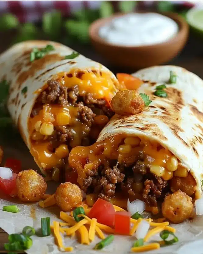 Cheesy Potato Burritos with Beef