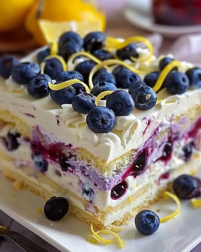 No‑Bake Lemon Dazzling Blueberry Cream Cake