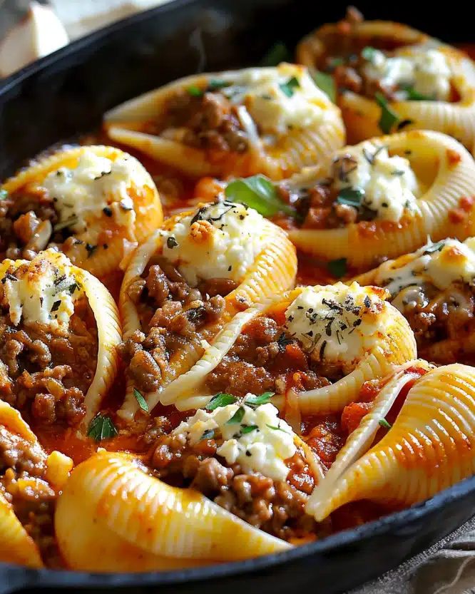 Beef and Ricotta-Stuffed Shells in Creamy Sauce