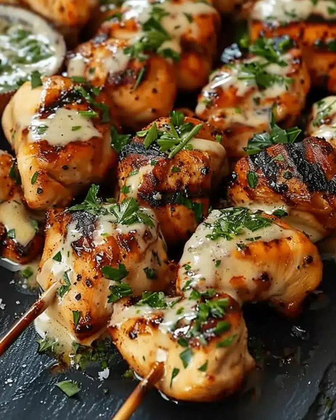 Grilled Chicken Bites with Creamy Garlic Sauce