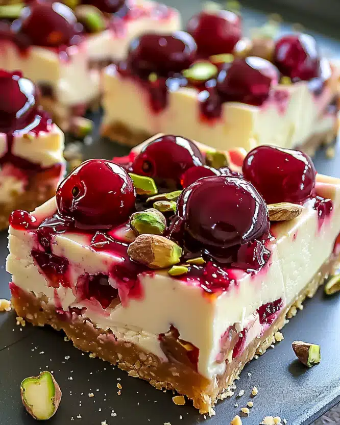 Heavenly Cherry Pistachio Cheesecake Bars