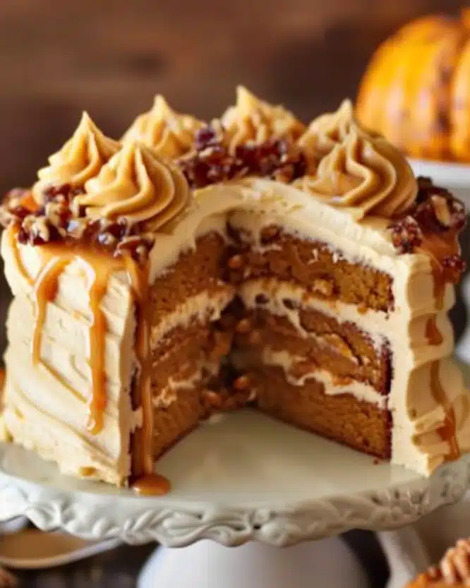 Pumpkin Cake with Caramel Cream Cheese Frosting