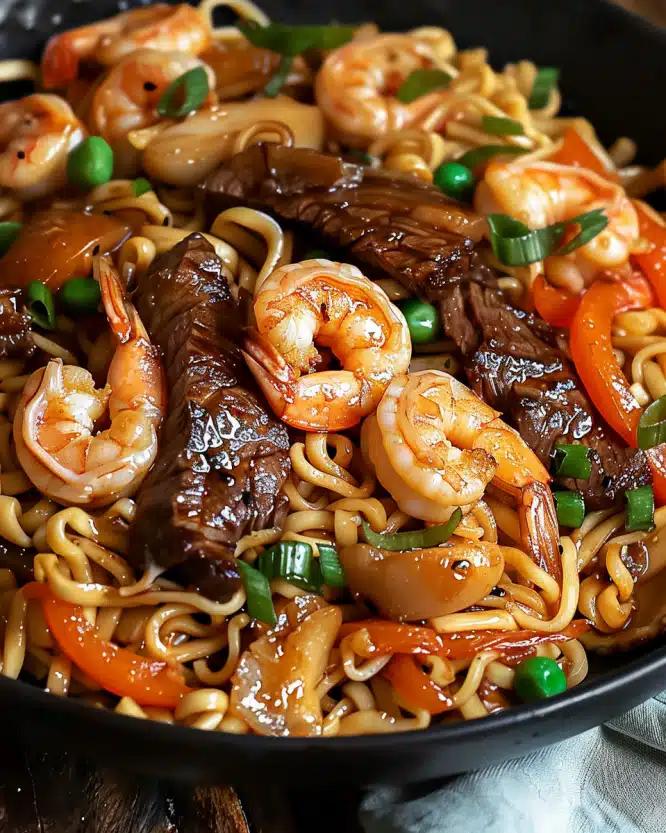 Stir-Fried Steak & Shrimp with Noodles