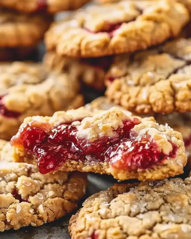 Buttery Raspberry Crumble Cookies with a Sweet Jam Filling