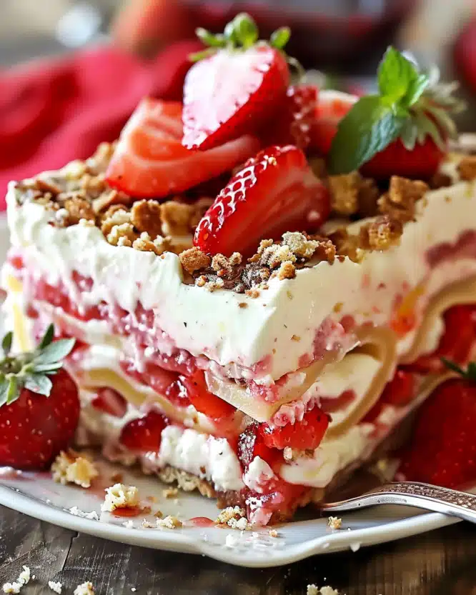 No Bake Strawberry Cheesecake Lasagna