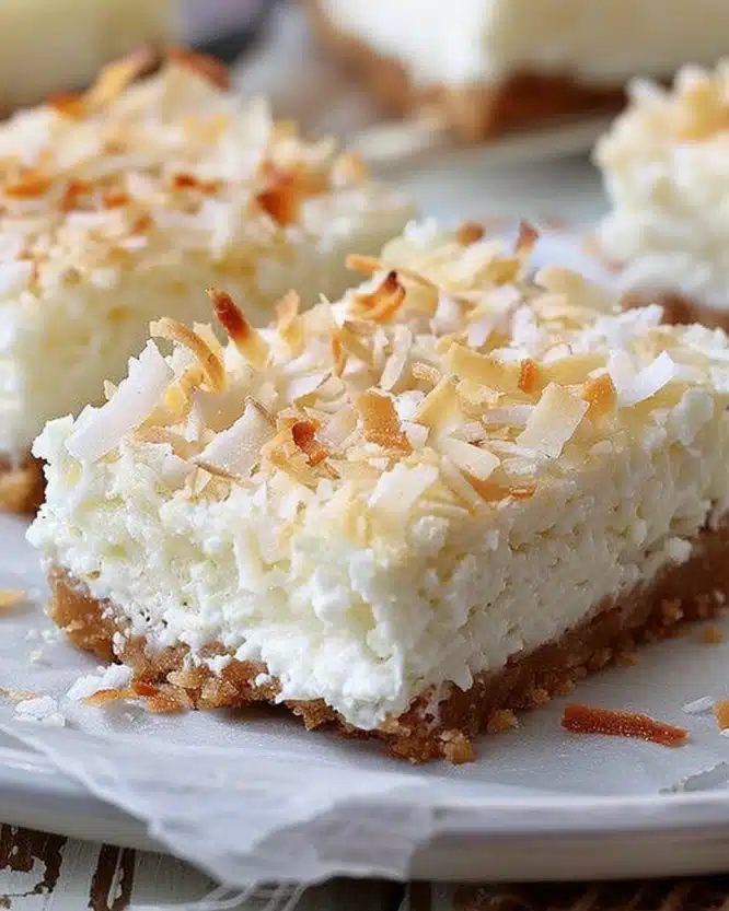 Skinny Coconut Cheesecake Bars