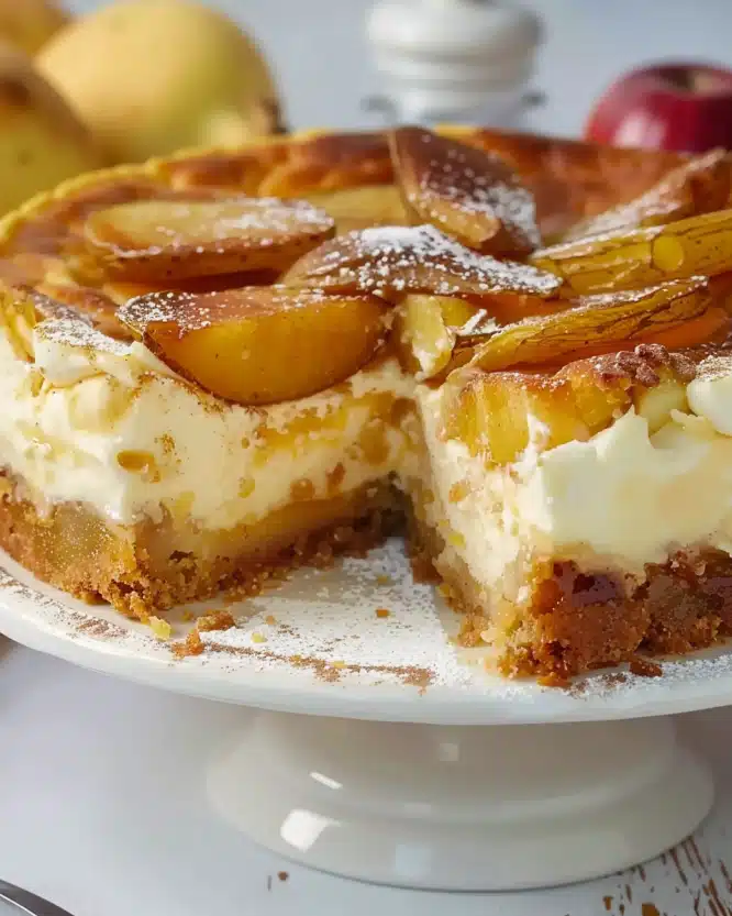 Cheesecake aux pommes caramélisées et pain d’épices