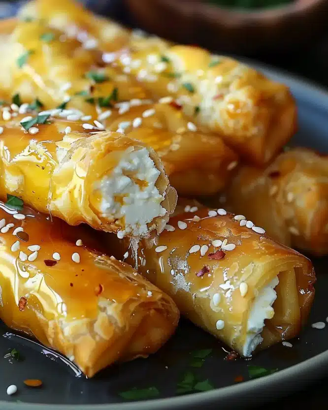 Oven‑Fried Feta Rolls with Chili Honey