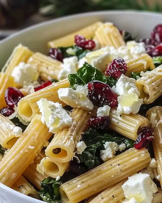Feta Cranberry Rigatoni Salad with Lemon Vinaigrette