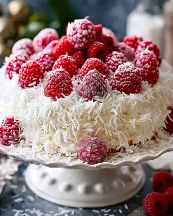 Coconut Raspberry Snowball Cake