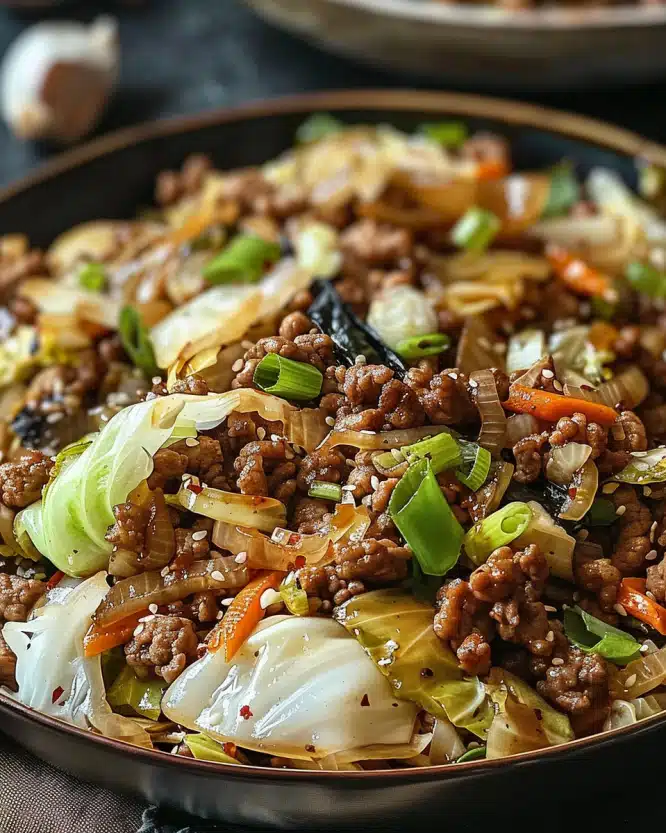 Chinese Ground Beef and Cabbage Stir Fry