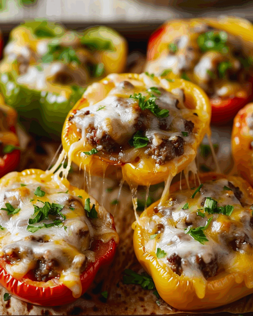 Low-Carb Keto Cheeseburger Stuffed Peppers