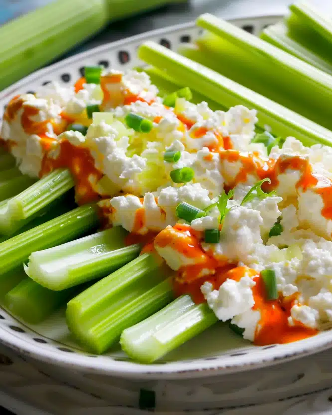 Buffalo Cottage Cheese Celery Sticks