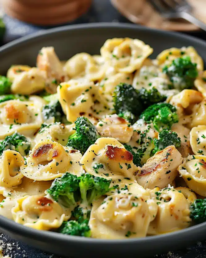 Creamy Garlic Parmesan Tortellini with Chicken and Broccoli