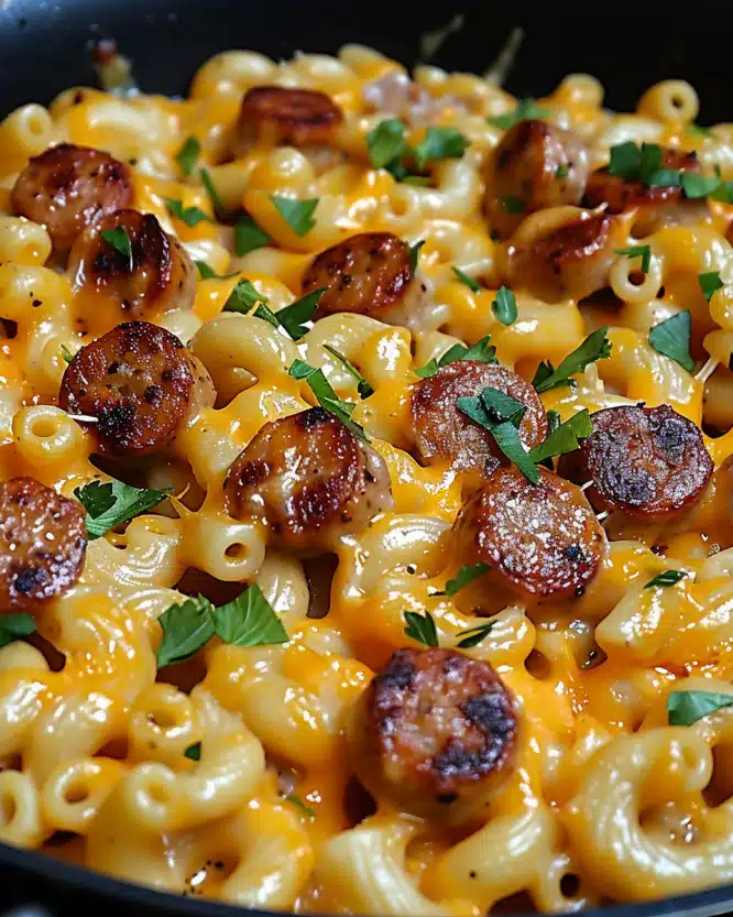 One-Skillet Smoky Cajun Sausage Cheese Mac