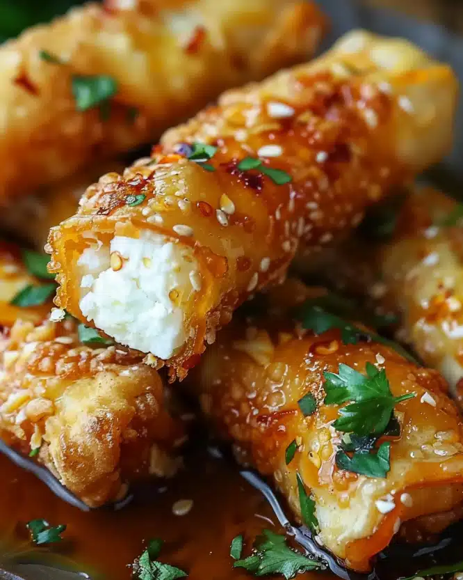 Oven-Fried Feta Rolls with Chili Honey