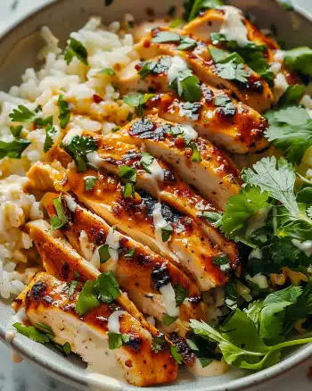 Chicken Rice Bowls with Creamy Garlic Sauce