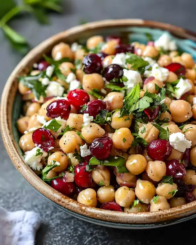 Feta and Cranberry Chickpeas Delight with Lemon Vinaigrette