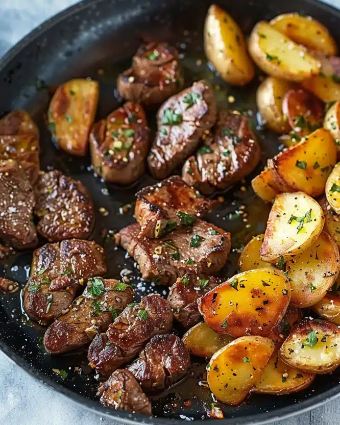 Garlic Butter Steak Bites with Crispy Potatoes