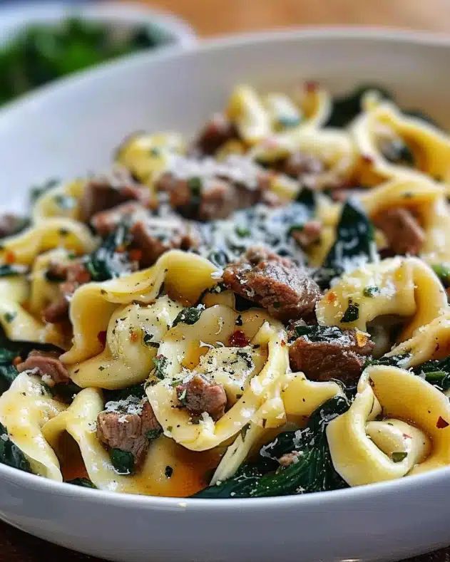 Garlic Butter Beef and Spinach Tortellini