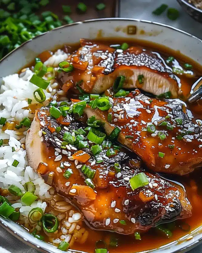 Caramelised Soy Chicken in Garlic-Ginger Broth with Rice