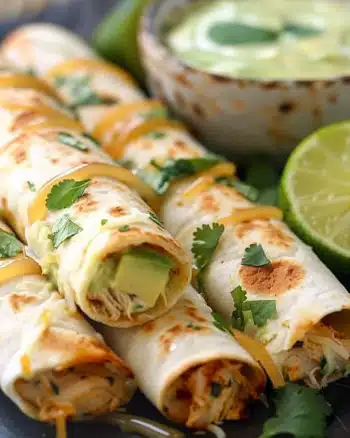 Avocado Chicken Flautas with Honey Lime Dipping Sauce