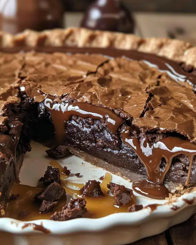 Rich and Gooey Caramel Brownie Pie