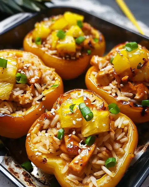 Teriyaki Pineapple Chicken & Rice Stuffed Peppers