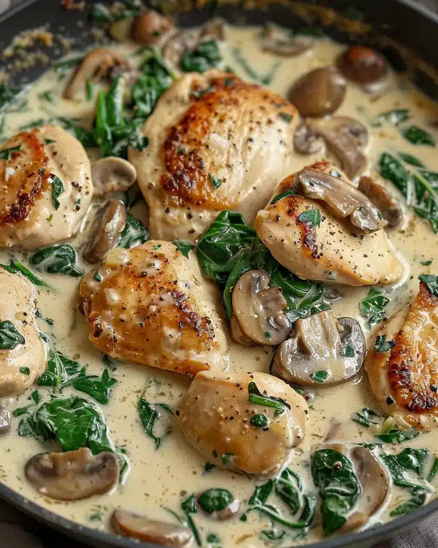 Creamy Chicken Mushroom Spinach Skillet
